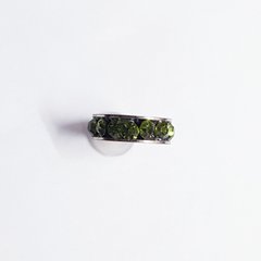 Бусины Пандора, 11*3 мм, из бижутерного сплава, платина, инкрустированные салатовыми стразами