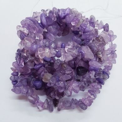 Аметист натуральный с самоцветами бусины ширина 5-12 мм, длина нитки 45 см, крошка, натуральные камни, фиолетовый