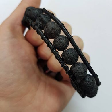 Браслет чан-лу с бусинами черной лавы диаметром 10 мм, длина около 20 см, цвет черный