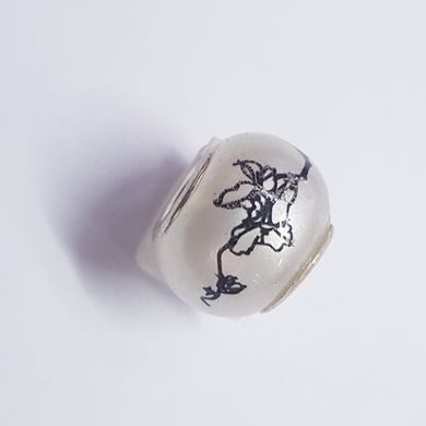 Бусины Пандора, 12*15 мм, из бижутерного сплава, с рисунком, черный с белым