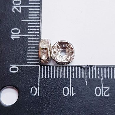 Бусина рондель металлическая 7*3 мм, поштучно, серебро со стразами
