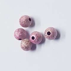 Бусини акрил 6 мм, поштучно, ефект фольги, рожевий