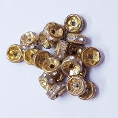 Бусина рондель металлическая 5*3 мм, поштучно, золото со стразами