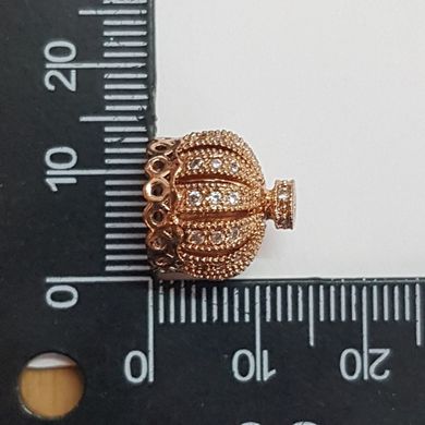 Шляпки, отверстие для вставки 10 мм, форма - корона, медицинская сталь с прозрачными стразами кубического циркония , розовое золото.