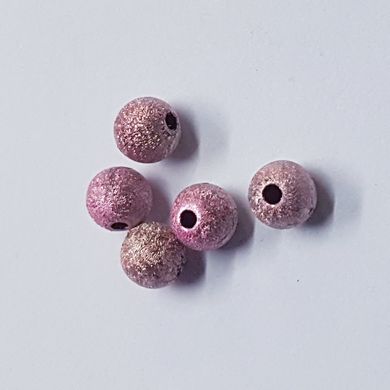 Бусини акрил 6 мм, поштучно, ефект фольги, рожевий