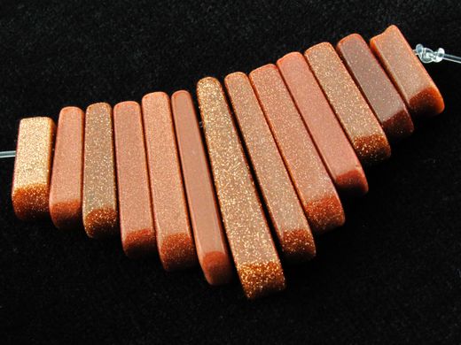 Авантюрин "Золотой Песок" подвески, набор, 54*max29 мм, ~13 шт / нить, натуральные камни, на нитке, бусины, коричневые