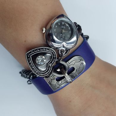 Браслет-часы на руку, 28*25*8 мм, на металле, на кнопке, пушечная бронза, сталь, синий