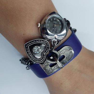 Браслет-часы на руку, 28*25*8 мм, на металле, на кнопке, пушечная бронза, сталь, синий