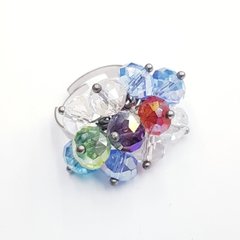 Кольцо, металлическое, с хрусталем, цвет серебро с разноцветным