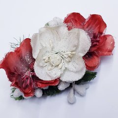 Заколка для волос, 75 мм, цветы из ткани, с красными и белыми цветами