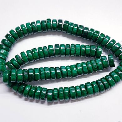 Малахит прессованный бусины 10*4-6 мм, натуральные камни, поштучно, зеленые