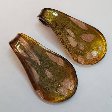 Кулон лемпворк ~59*33*15 мм, из стекла, подвеска, украшение, медальон, коричневый с золотыми вкраплениями