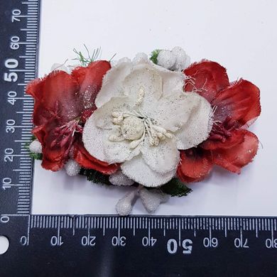 Заколка для волос, 75 мм, цветы из ткани, с красными и белыми цветами