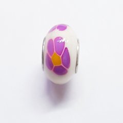 Бусины Пандора, 8*15 мм, из бижутерного сплава, из глины, белый с фиолетовыми цветами