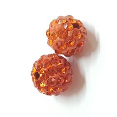 Бусина Шамбала, бусины 10 мм, поштучно, оранжевая с оранжевыми стразами