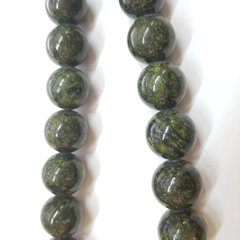 Змеевик прессованный бусины 12 мм, натуральные камни, поштучно, темно-зеленый