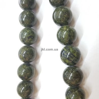 Змеевик прессованный бусины 12 мм, ~37 шт / нить, натуральные камни, на нитке, темно-зеленый