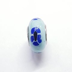 Бусины Пандора, 8*15 мм, из бижутерного сплава, из глины, голубой с синими цветами
