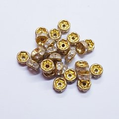 Бусина рондель металлическая 5*2 мм, поштучно, золото со стразами
