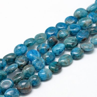 Апатит бусины 8*7-12*9 мм, ~42 шт / нить, натуральные камни, на нитке, голубой с белыми и черными пятнами