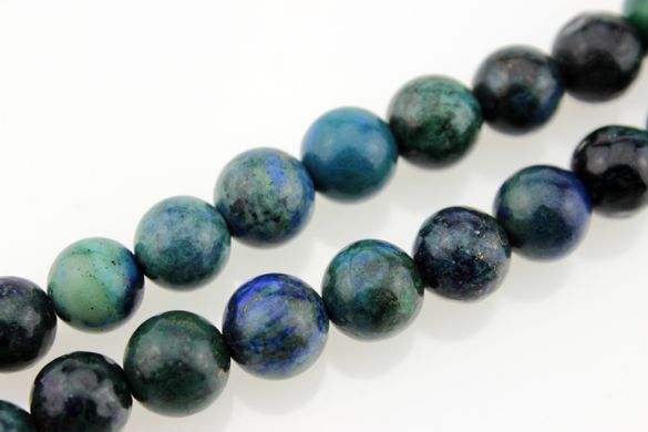 Азурмалахит бусины 8 мм, ~45 шт / нить, натуральные камни, на нитке, сине-зеленый