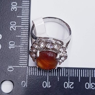 Кольцо с натуральным камнем сердоликом, на металлической основе, мельхиор, рыжий