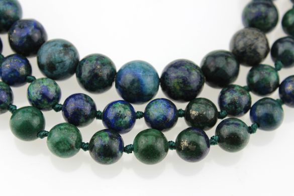 Азурмалахит бусины 10 мм, ~38 шт / нить, натуральные камни, на нитке, сине-зеленый