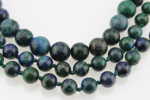 Азурмалахит бусины 10 мм, ~38 шт / нить, натуральные камни, на нитке, сине-зеленый