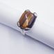 Кольцо с натуральным камнем тигровым глазом, на металлической основе, мельхиор, коричневый