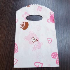 Подарочный пакет для украшений, из целлофана, 20*12*0,1 см, с рисунками, белый с розовым
