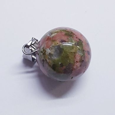 Кулон из унакита 14 мм, из натурального камня, подвеска, украшение, медальон, зеленый с рыжим