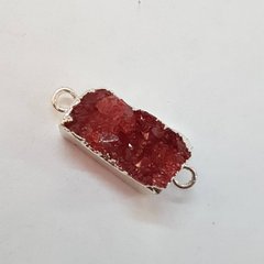 Коннектор из кварца 10-26*7-11*7-12 мм, друз из натурального камня в металлическом обрамлении, подвеска, украшение, медальон, красный