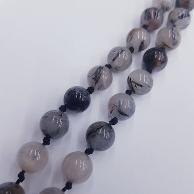 Кварц турмалиновый бусины 10 мм, натуральные камни, поштучно, серо-черный