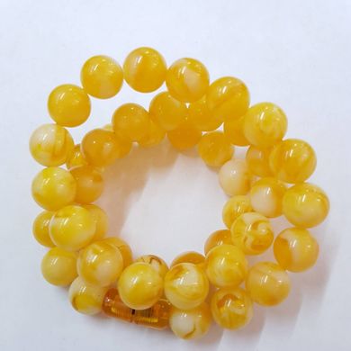 Янтарь бусины 12 мм, ~44 шт / нить, синтетические камни, на нитке, желтый с белым