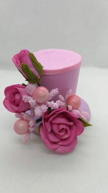 Заколка для волос, 46 мм, цветы из фоамирана, шляпка, айвори, розовая с розовыми цветами