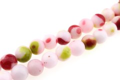 Агат прессованный бусины 10 мм, натуральные камни, поштучно, бледно-розовый красными и салатовыми пятнами