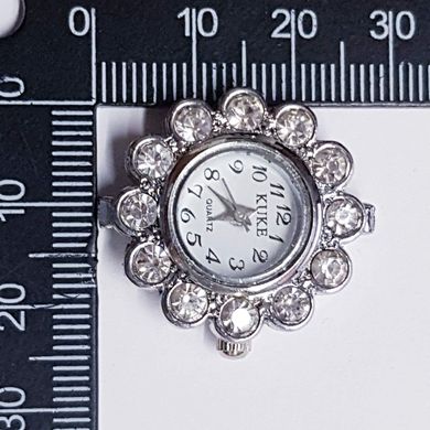 Часы на руку, 28*27*8 мм, на металле, циферблат, серебро, инкрустированы стразами