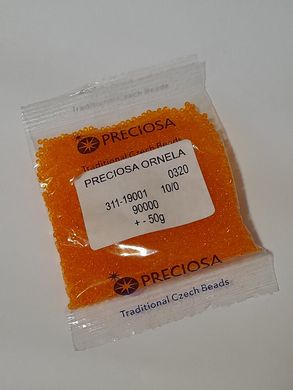 Бисер чехия Preciosa, размер 10, упаковка ~50 гр, прозрачный глянцевый, апельсиновый