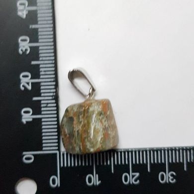Кулон из унакита 14*16*14 мм, из натурального камня, подвеска, украшение, медальон, хаки с рыжим.