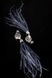 Серьги кисти из перьев с друзой из натурального камня кварца, длина изделия около 18 см, серый