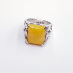 Кольцо с натуральным камнем агатом, на металлической основе, мельхиор, желтый