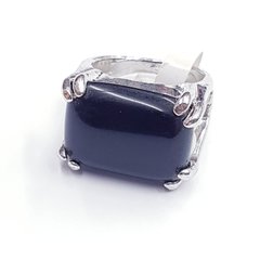 Кольцо с натуральным камнем агатом, на металлической основе, мельхиор, черный