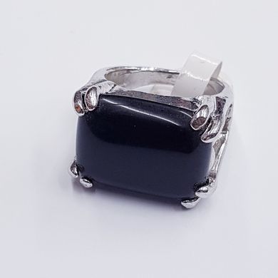 Кольцо с натуральным камнем агатом, на металлической основе, мельхиор, черный