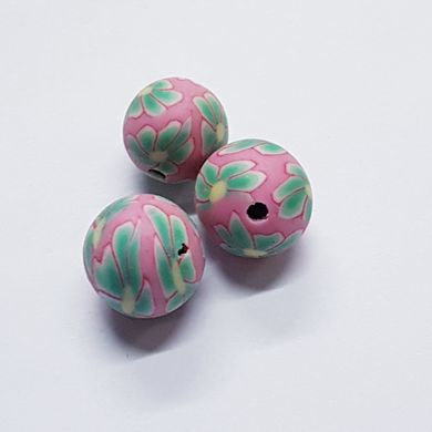 Бусини глина 10 мм, поштучно, рожевий з різнокольоровим