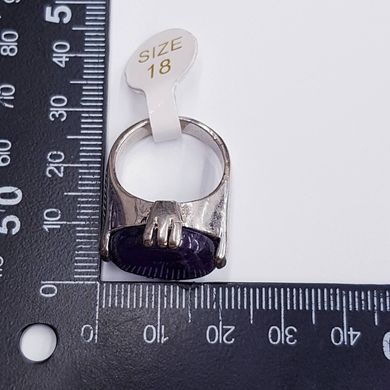Кольцо с натуральным камнем аметистом, на металлической основе, мельхиор, сиреневый