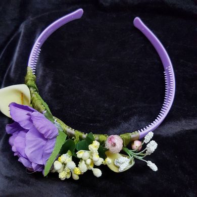 Обруч с цветами из фоамирана, айвори, фиолетовый с фиолетовыми и бежевыми цветами