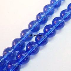 Стекло бусины 10 мм, поштучно, cине-голубой, прозрачный