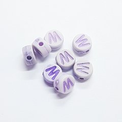 Бусины акрил 7*4 мм, поштучно, с буквами, фиолетовый