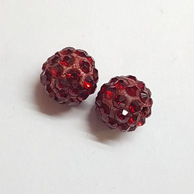 Бусина Шамбала, бусины 10 мм, поштучно, красный с красными стразами