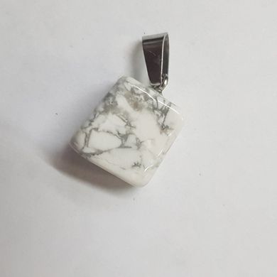 Кулон из кахолонга 14*14*10 мм, из натурального камня, подвеска, украшение, медальон, белый с серыми разводами.